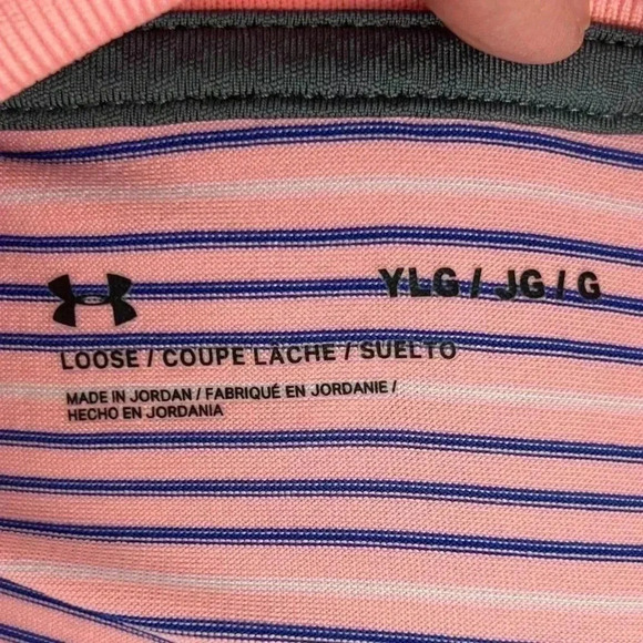UNDER ARMOUR Performance Polo Stripe youth large peach/blue/white - Picture 8 of 10